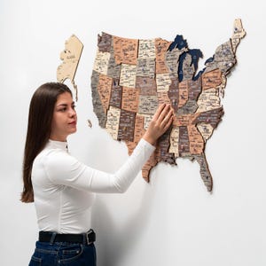 Décoration d'intérieur pour les amateurs de voyage, décoration murale pour appartement, art moderne américain, cadeau d'anniversaire pour mari, carte du voyage américaine avec punaises