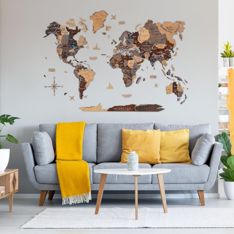 Home Decor, World Map by Enjoy The Wood, Travel Couples Gift, Modern Farmhouse Decor, Map Of The World Wall Art, 5th Anniversary Gift Him image 4