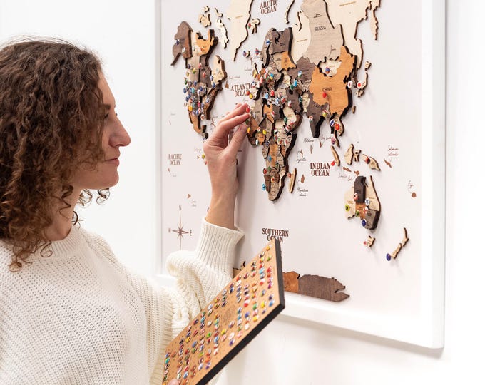 Travel Map Wall Decor, World Map Push Pin, Adventure Memory Board