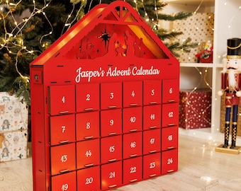 Calendario dell'avvento riutilizzabile in legno in 3D