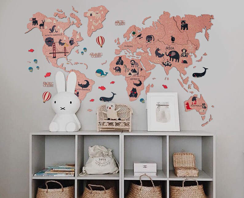 Cork World Map Nursery Decor Kids World Map Nursery Wall Art  Etsy