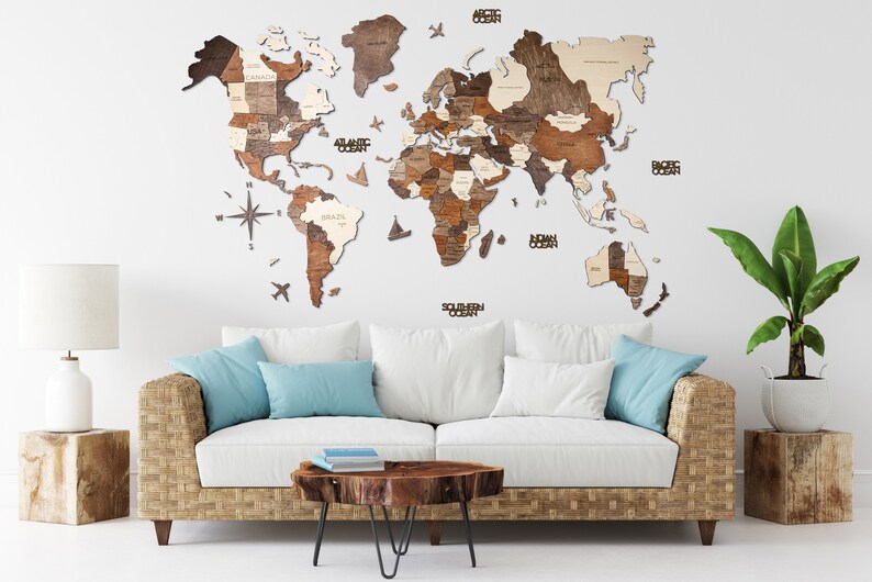 World Wall Map Anniversary Gift World Map Wooden Travel Push image 9