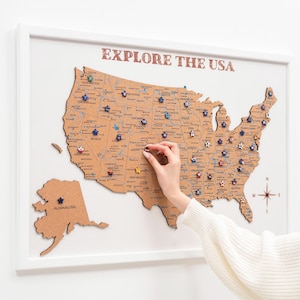 United States Map Push Pin, Travel Map Visited States Map, US Map Pin Board, Cork Wall Map, Apartment Decor, Home Decor, Enjoy The Wood