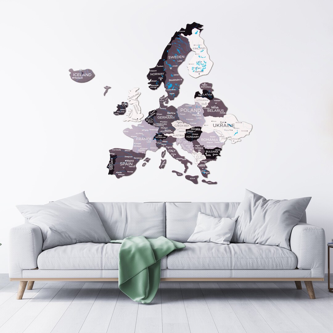 Home Wall Decor, Wooden Europe Map Wall Art, Colorful Travel Map 3D