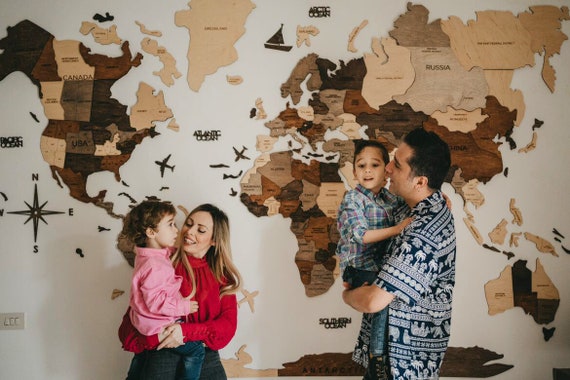 Regalo per la nuova casa, mappa del mondo da parete in legno