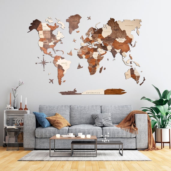 Wooden World Map Wall Decor 5th Anniversary Gift For - World Map Home Decor Wooden World Map Wall Decor 5th Anniversary Gift For - World Map Home Decor