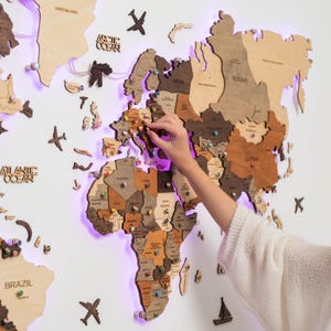 Wooden World Map With LED Backlighting, Our Travels Map, Home Decor, Housewarming Gift, New Home Gift, Graduation Gift, Enjoy The Wood