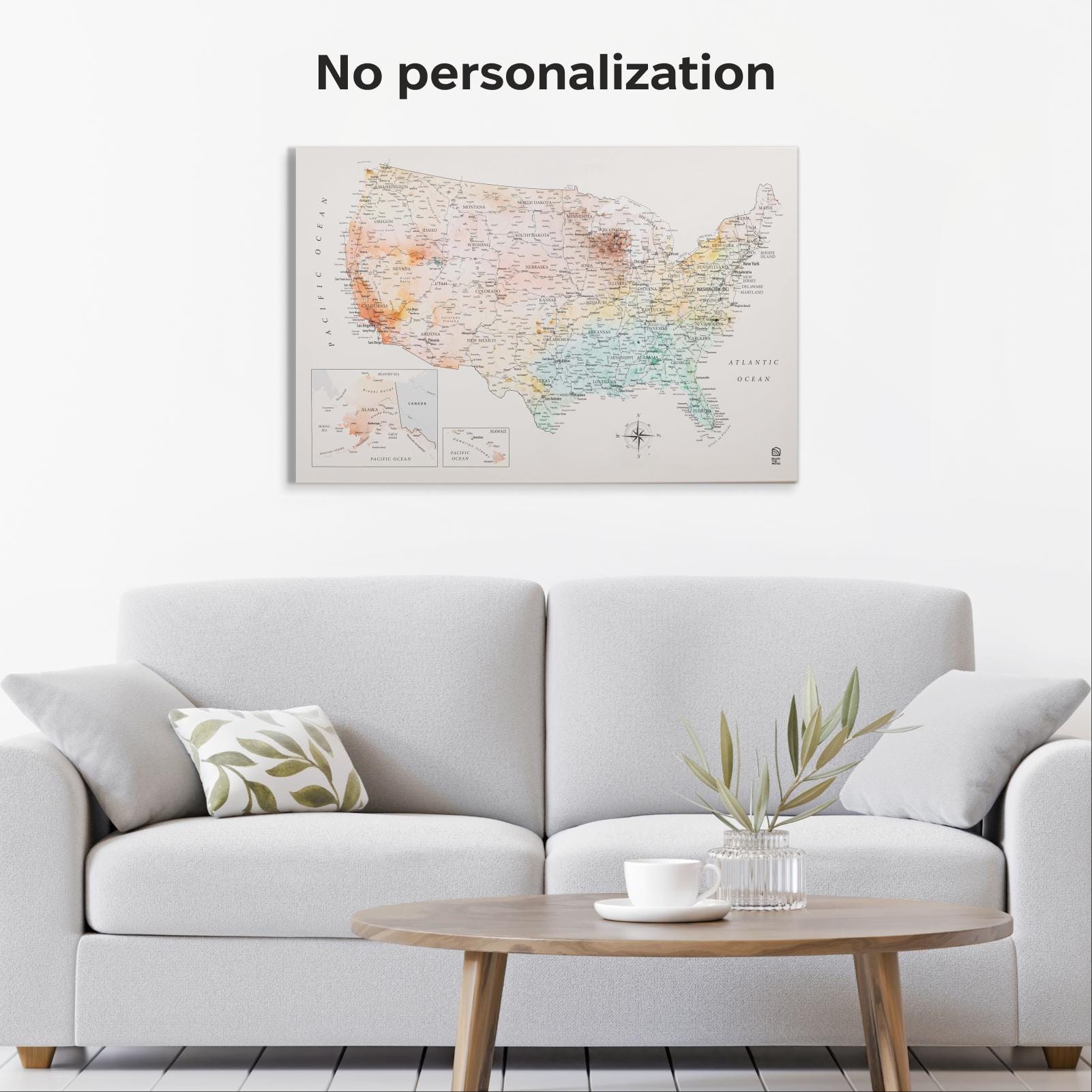 Personalized US Map On Canvas Custom Pinboard States Tracker Muted