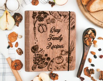 Personalisiertes Rezeptbuch Binder, Kochbuch aus Holz mit Trennblättern, Brautparty Geschenk für Sie, Geburtstagsgeschenke für Mama, individuelles Kochbuch Familie