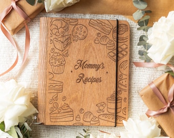 Mothers Day Gift, Personalized Wooden Recipe Book, Custom Engraved Cookbook