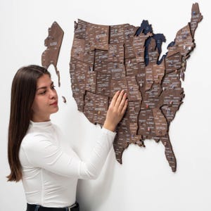 Traqueur de voyage, carte des États-Unis en bois, carte d'État pour couple, cadeau souvenir, carte des États-Unis, décoration murale, carte des États visités, décoration murale de chambre à coucher, cadeau d'anniversaire pour papa