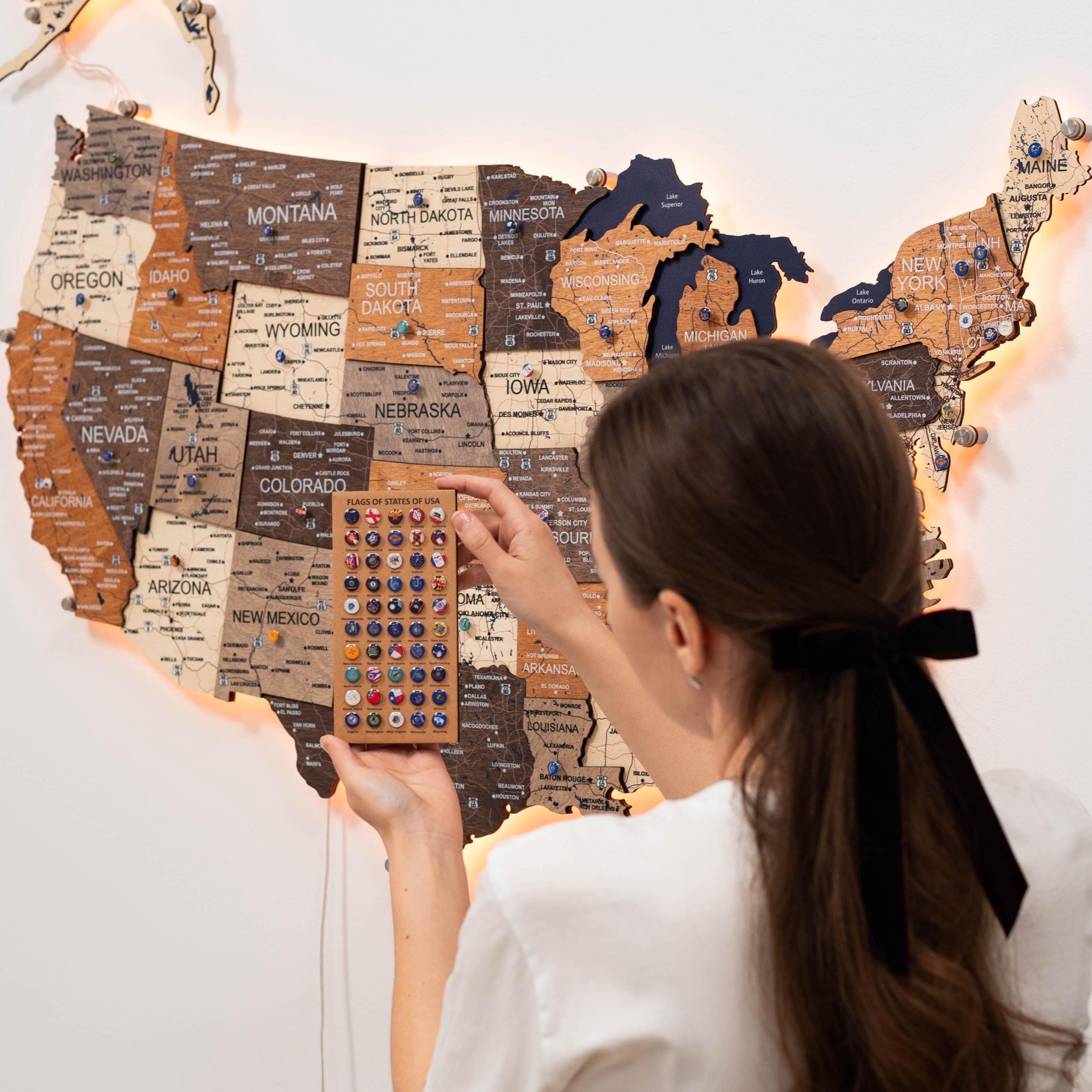 US Wall Map Track and Mark Your Travels, USA Map Push Pin, Home Office Decor, United States Map, Making Memories Map, 5th Anniversary Gift