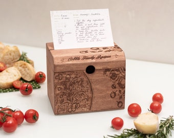 Boîte de recettes personnalisée en bois avec séparateurs, décoration d'intérieur, cadeau de 5e anniversaire, boîte de recettes cadeau fête des mères avec cartes, idée cadeau de pendaison de crémaillère