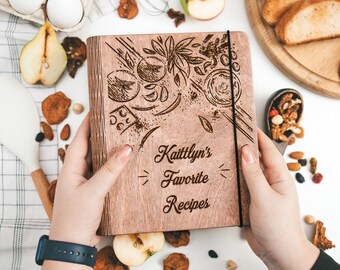 Libro di ricette per scrivere le tue ricette, regalo per lei, raccoglitore di ricette in legno, quaderno di ricette vuoto, libro di cucina vuoto, compleanno mamma personalizzato