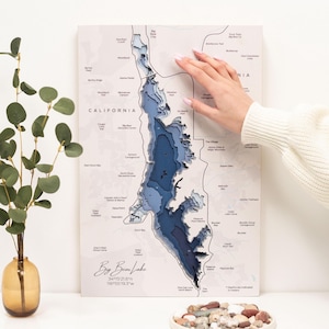 Lake Big Bear Map, California Lake Wall Art, 3D Wooden Plan, Wall Map Decor, Unique Home Decoration, Landscape Travel Gift, New Home Gift