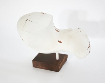 Vintage Mid-Century Abstract Sculpture in White With Walnut Base