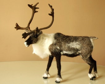 Felted Reindeer, Caribou, needle felting animal sculpture, big reindeer figurine,