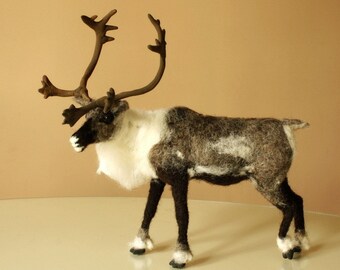 Felted Reindeer, Caribou, needle felting animal sculpture, big reindeer figurine,
