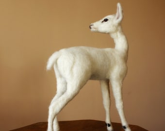 Deer felted sculpture, white deer, white hind, white stag, needle felting deer, white animal, deer totem spirit, animal art