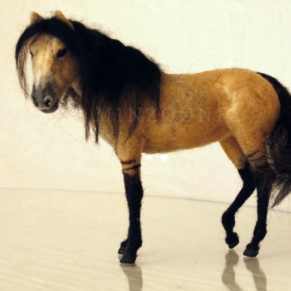 Needle felted horse, Konik, dun horse, wild horse sculpture, equine gift, equestrian decor, horses