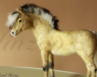 Needle felting horse, Fjord pony one of a kind collectible sculpture by Minzoo model horse