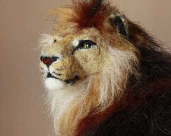 Lion, needle felting lion, african lion sculpture, felt animals, realistic cat