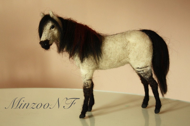 Needle felted horse, Konik, dun horse, wild horse sculpture, equine gift, equestrian decor, horses image 4