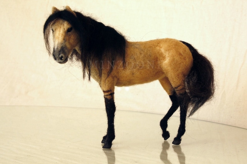 Needle felted horse, Konik, dun horse, wild horse sculpture, equine gift, equestrian decor, horses image 1