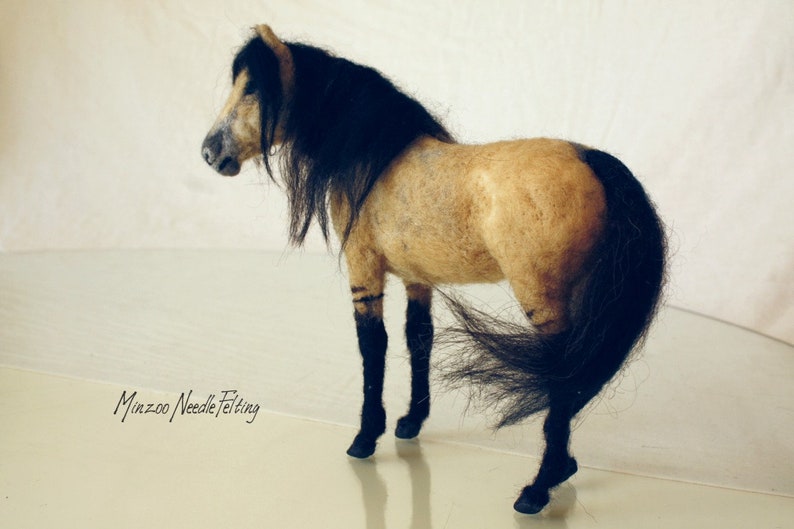 Needle felted horse, Konik, dun horse, wild horse sculpture, equine gift, equestrian decor, horses image 2