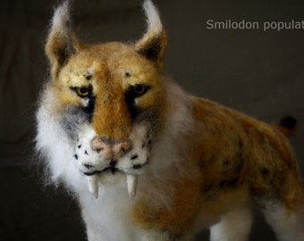 Sabre toothed tiger, smilodon, needle felting tiger sculpture, needle felting lion