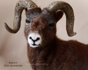 Bighorn sheep, needle felting sheep, felt animals, sheep art, wild animal decor, ovis canadensis