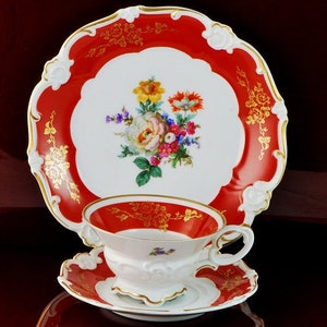 Vintage German China Weimar Llse Germany HighTea Cup, Saucer & Cake Plate Set 3 Piece Set