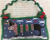 Needlepoint Dachshund Stuffed Pillow Hanger Ornament Dog Ornament Needlework Ornament Hotdog Doggie