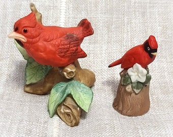 Vintage Lefton & Enesco Cardinal Bird Figurines, Signed Knick