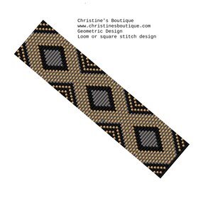 Geometric design black gold and silver pattern only, loom technique or square stitch not peyote based on 6 inch long bracelet pattern