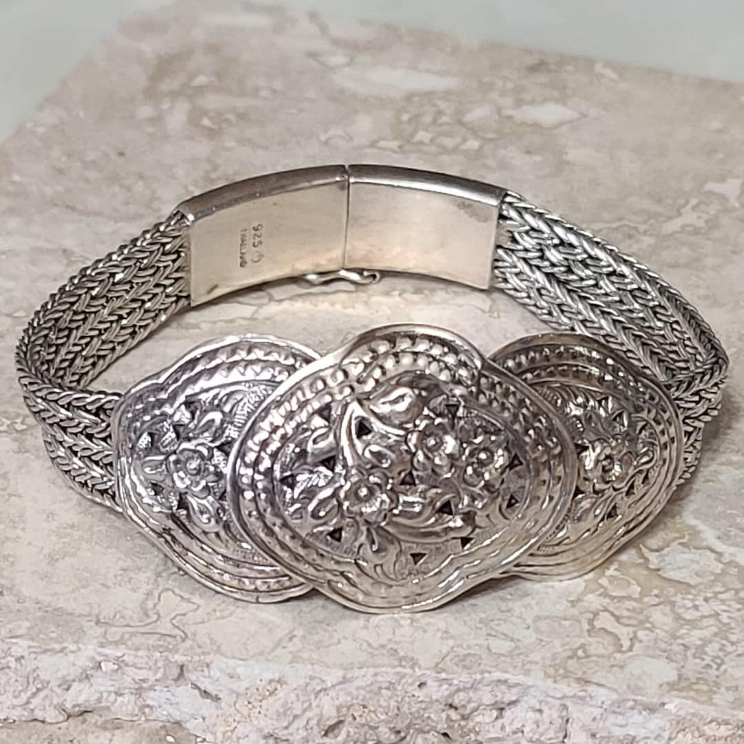 Beautiful 925 Sterling Silver Heavy Bracelet Double Braided With a