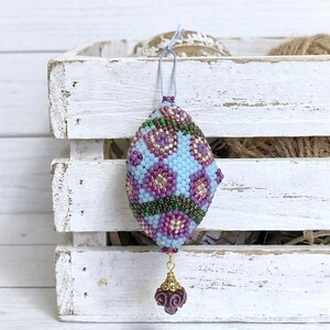 Handmade Peyote Stitch Ornament: Purple Garden Flower, Miyuki Beads