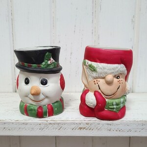 Vintage JASCO Elfe & Schneemann Übertopf-Set, Biskuitporzellan