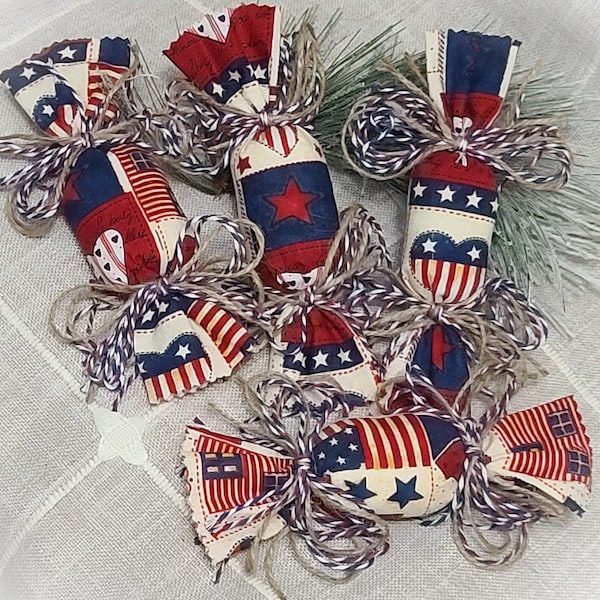 Handmade Ornaments, Bowl Filler Candies, July 4th Patriotic Ornaments, Stars Stripes, Candy Ornaments, Country Ornaments, Rustic Decor SET 4