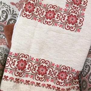 Vintage Heavy Embroidery Red Floral Scrolled  Table cloth 60&quot; x 54&quot;