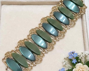 Vintage Green Moonglow Thermoset Link Bracelet, 7 inch