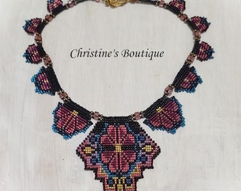 Handcrafted Necklace, Miyuki Glass Beaded Necklace, Statement Necklace, Floral Necklace,  Beaded Necklace, Off Loom Technique, Beaded Neckl