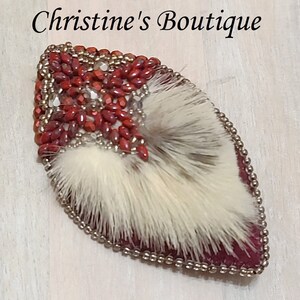 Handcrafted PIn, Bead Embroidery Pin, Mink Fur Pin, Fur Pin, Crystal and Fur Pin, Fur Brooch, Beaded Brooch, Crystal and fur Brooch