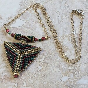 Handcrafted Necklace, Beaded Triangle Pendant, Pendant with Chain, Triangle Necklace, Peyote Stitch Pendant, Miyuki Glass Beads, Necklace
