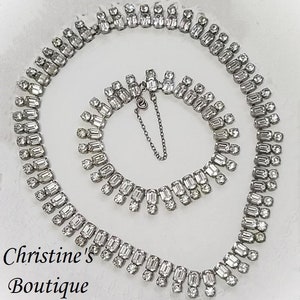 Vintage Rhinestone Art Deco Princess Necklace and Bracelet Set Wedding Set Wedding Neckalce with Bracelet Beautiful Condition saftety chain