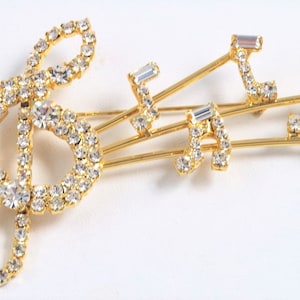 Vintage Brooch, Vintage Musical Note Pin, Music Brooch, Rhinestone Musical Notes, Rhinestone Pin, Rhinestone Brooch, PIano, Guitar, Musical