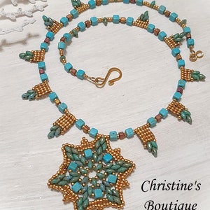 Handcrafted Necklace, Southwestern Necklace, Turquoise Necklace, Southern Star Necklace, Turquoise and Howlite Beaded Necklace, Super Duos