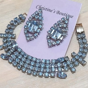 Baby Blue Sparkley Strass Vintage Armband und Ohrringe Set