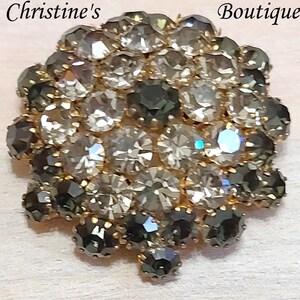 Vintage Dome Rhinestone Brooch, Rhinestone Pin, Gray and Navy Blue Rhinestone, Unsigned Weiss Pin,Brooch, Rhinestone Brooch, Rhinestone Dome