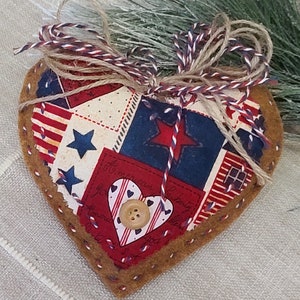 Handcrafted Americana Ornament, Heart Ornament, Country USA Ornament, Patriotic Ornament, Gingerbread Heart, Gingerbread Ornament, USA